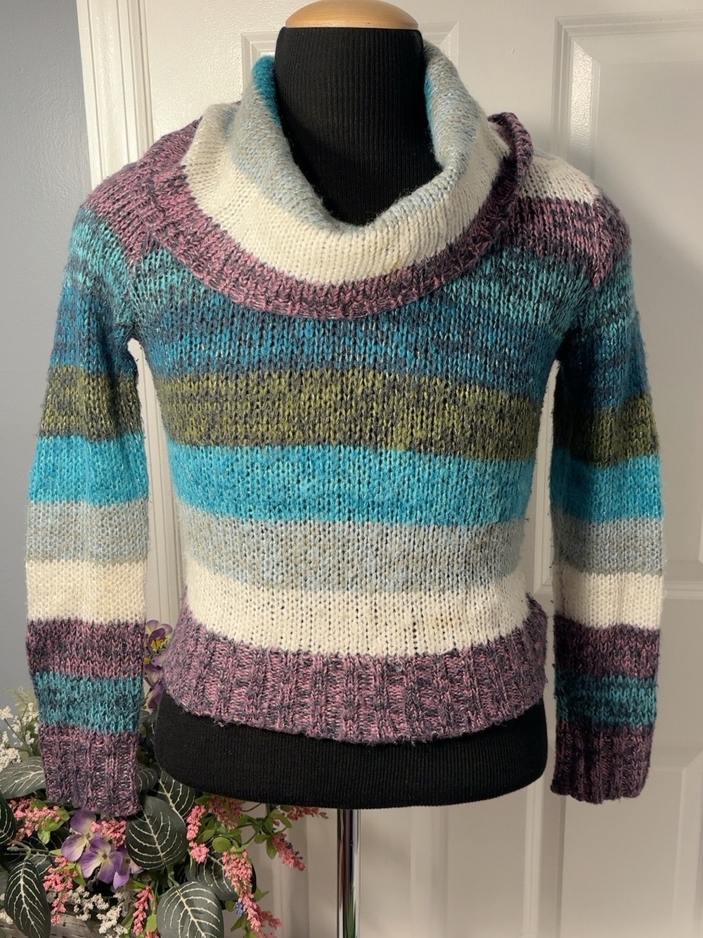 Ultra Flirt Women’s Multicolor Striped Cowl Neck Sweater Size M